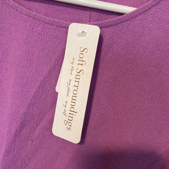 Soft Surroundings pocket Carpe Diem gauze Iris Orchid Gauze 3/4 Slv Shift Dress - Picture 3 of 15